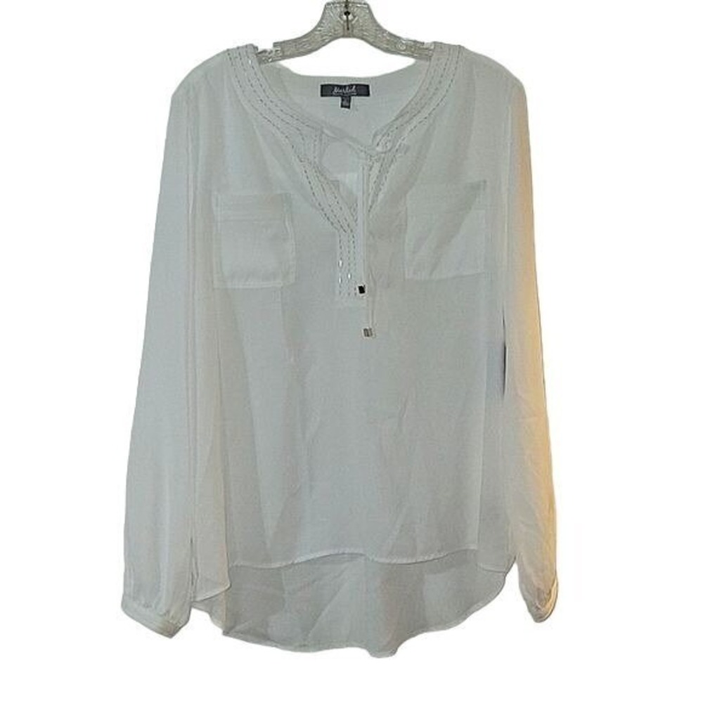 Marled Reunited Clothing White Long Sleeve Blouse Top with Pockets L NEW beaded